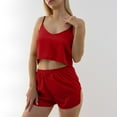 thumbnail image 2 of Mikilon Ensemble de Détente Confortable pour Femmes, Tenue d'Intérieur 2 Pcs, Camisole à Bretelles, Soie Simulée, Ensemble de Détente Décontracté, Rouge, P, 2 of 6