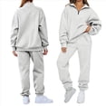 thumbnail image 3 of Conjuntos de Dos Piezas para Mujer: Jersey de Larga con Media Cremallera y Pantalón Deportivo Holgado con Bolsillos. Gris M, 3 of 8