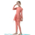 thumbnail image 3 of IBTOM CASTLE Kids Girls Burkini Swimsuits Toddler Modest Muslim Swimwear Long Sleeve Full Cover Swim Top Pants Hijab 3PCS Bathing Suit Rash Guard 3-4 Years Coral Pink, 3 of 8