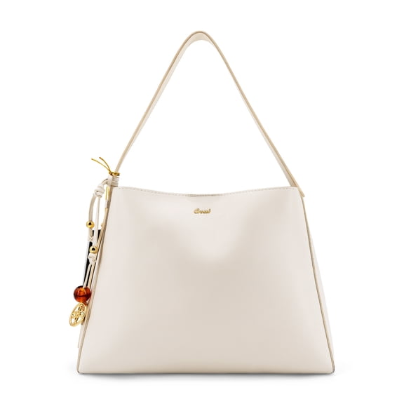 LIKE DREAMS Odeletta Mini Crossbody Bag for Women, Vegan Leather Small Purse with Beaded Design and Flower Charm, Ivory