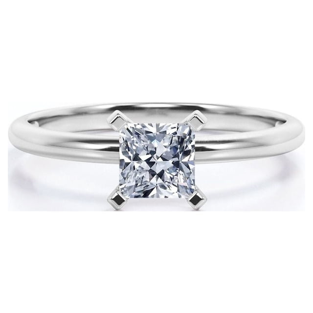 JeenMata Anillo de Compromiso con Solitario de Moissanita de Corte Princesa de 1 Quilate con Certificación Engastado en Garras en Baño de Oro Blanco de 18 K sobre Plata