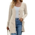 thumbnail image 3 of Women'S 2025 Fall Fashion Cardigan Soft Knit Cardigan for Women Long Sleeve Open Front Coat with Pockets Apricot XXL, 3 of 9