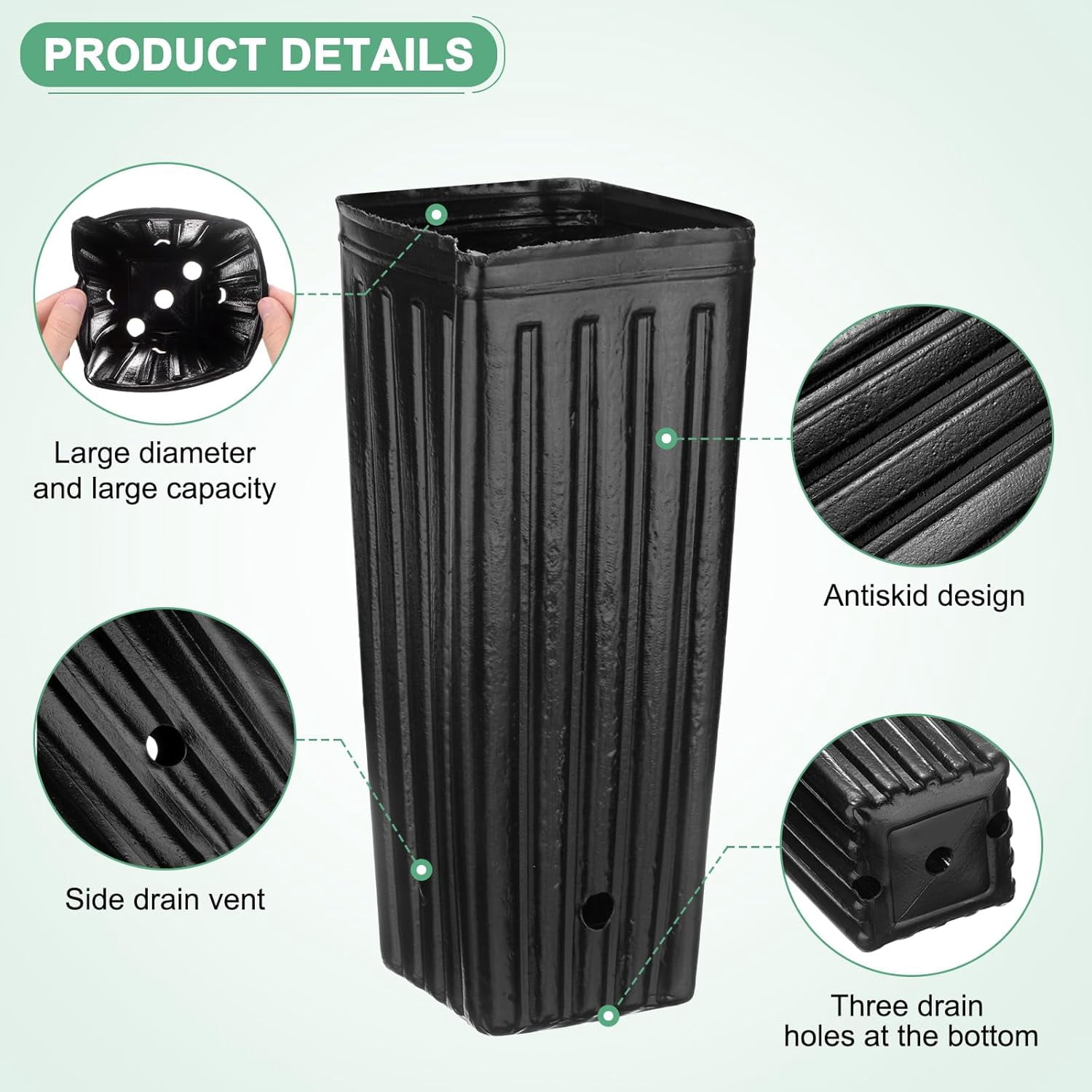 100-Pack Plant Nursery Pots, 4.72x4.72x9.84 Inch Plastic Deep Growing Pots Succulent Planter Flower Tree pots with Drainage Holes for Indoor Outdoor Gardening [Black] -