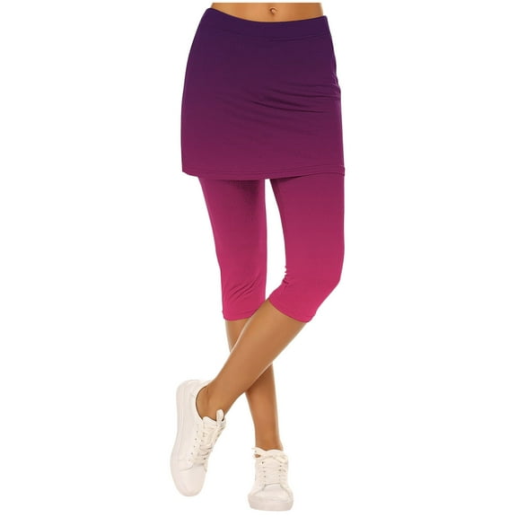 LEBONYARD Women's False Two-piece Capris Yoga Legging Pants Casual Solid Soft Underpants Skirt Yoga Pants