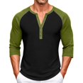 thumbnail image 2 of LODIENY Plus Size (S-5XL) Casual Slim Fit T-Shirts for Men Henley Button Down Shirt Raglan 3/4 Sleeve Color Block Jersey Baseball Tops Green XXXXXL, 2 of 5