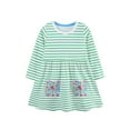 thumbnail image 2 of NAISIBABY Girls Midi Dress, Striped Prints Round Neck Long Sleeve Cotton Pleated Sundress Green 6-7T, 2 of 5