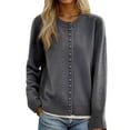thumbnail image 2 of ClodeEU Women's Cardigan Sweater,Long Sleeve Button Down Crew Neck Knit Cardigan,Casual Knit Sweater Gray,Womens Plus M, 2 of 3