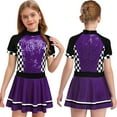 thumbnail image 5 of YiZYiF Girls Halloween Race Car Driver Costume Sequins Checkerboard Short Sleeve Tutu Racer Dress Purple 6, 5 of 6