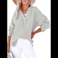 thumbnail image 2 of Blusas Casuales de Larga con Cuello en V y Botones para Mujer, Blusas Lisas de Gran Tamaño. Gris S, 2 of 7