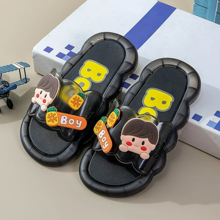 

PEASKJP Platform Sandals Girl Girls Toddler Anti Slip Printed Flat Comfort Soft Flat-Soleed Slides Sandals Girls Summer Shoes Black 14