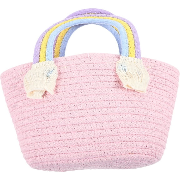 Phenofice Large Capacity Pink Woven Beach Tote Handbag Fashionable Summer Bag