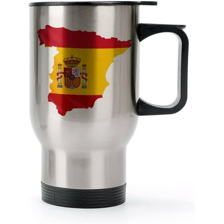 

Spain Flag Map Stainless Steel Travel Mug Vacuum Insulated Coffee Cup Double Walled Coffee Mug with Handle & Lid