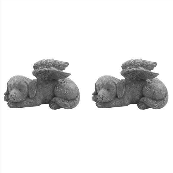 2X Dog Angel Pet Memorial Tombstone Marking Carved Statue, Resin, Stone Finish,2 x Resin ornaments,gray