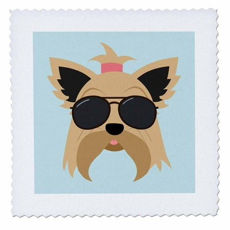 Yorkshire Square - 3dRose Cool Yorkie Dog with Glasses Yorkshire Terrier - Quilt Square, 10 by 10-inch