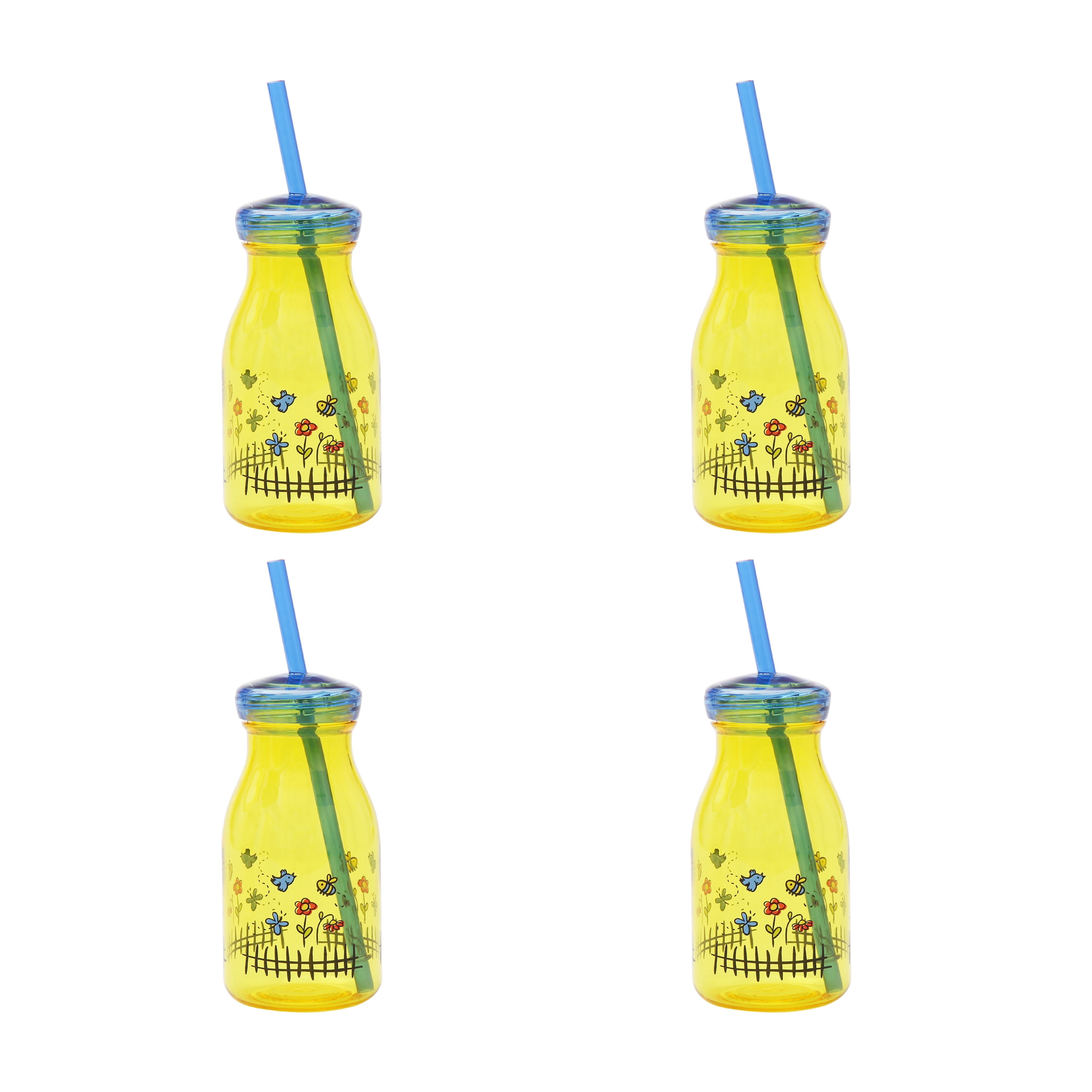 Mainstays Kids 4Pack 13 ounce Milk Bottle with Straw and Lid, Multiple