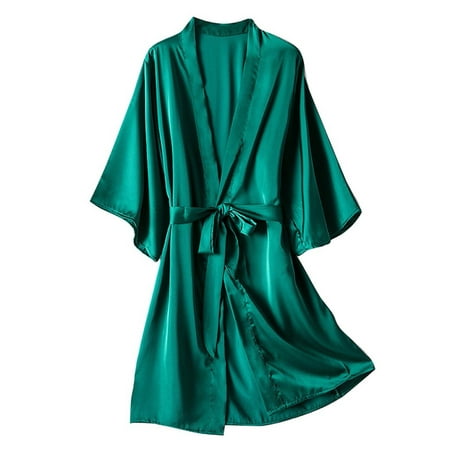 

QWERTYU Kimono Sleepwear Bride Party for Women Silky Bathrobe Robes Loungewear Satin Bridesmaid Robe Green XL