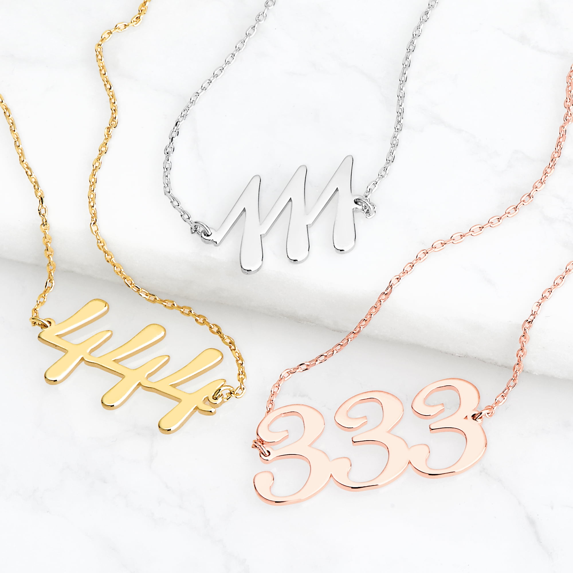 Personalized Planet Women's Script Angel Number Necklace