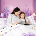 thumbnail image 4 of meiyoeat Princess Bowknot Monogram P Full Size Comforter Sets,Purple Watercolor Initial Letter Bedding Comforter Set For Girl,Reversible,3pcs,1 Comforter and 2 Pillowcases, 4 of 7
