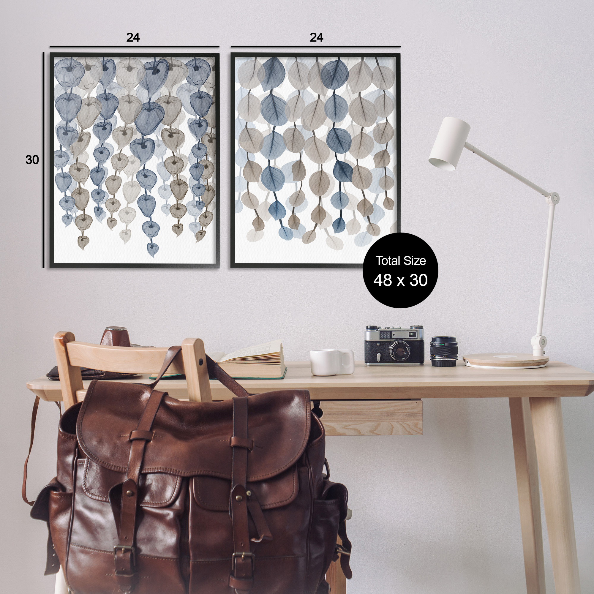 Stupell Industries Falling Vines Neutral Leaves Abstract Painting Black Framed Art Print Wall Art, 24 x 30, Set of 2