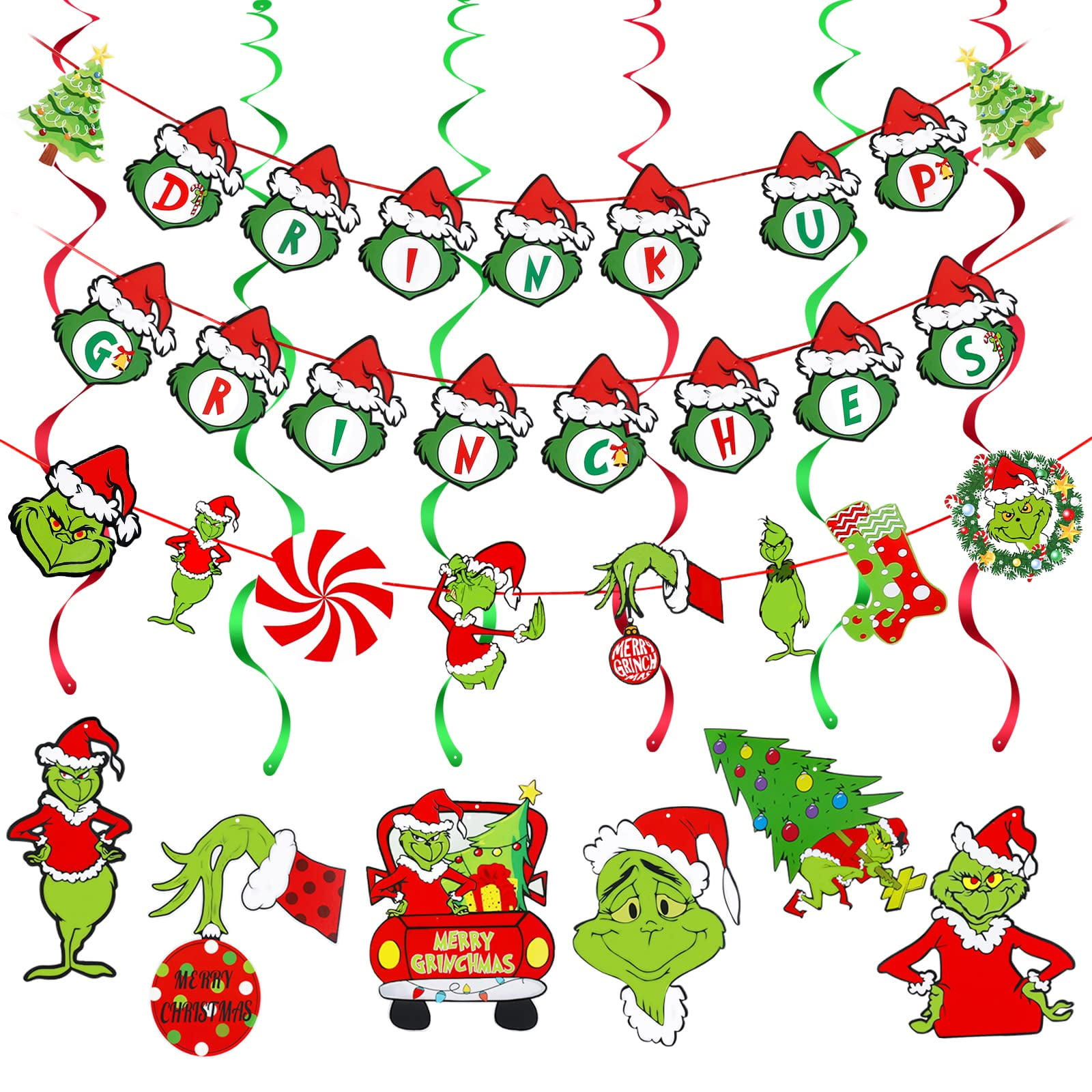 Drink Up Grinches Banner Red Green Glitter Grinch Christmas Banner