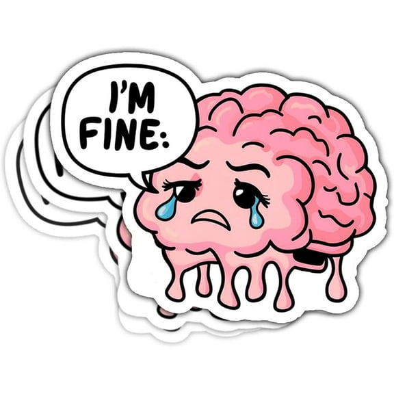 Fine Brain Sticker, Human Brain Decal, Mental Health Neurodivergent Sticker, I'm Fine Brain Stickers- Vinyl Stickers 3 Inches for Laptop Water Bottle Phone Car Window Helmet (3x3inch)