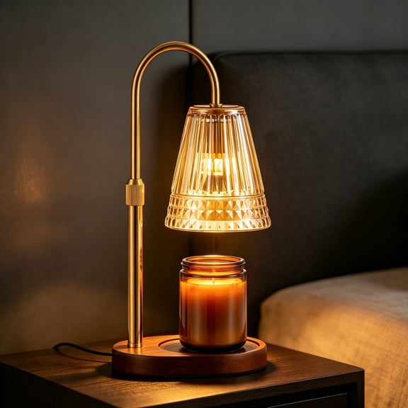 Candle Warmer Lamp with Timer Dimmable, Flameless Wax Melter, Height Adjustable for Jar Candles, Champagne Gold Bedroom Home Decor