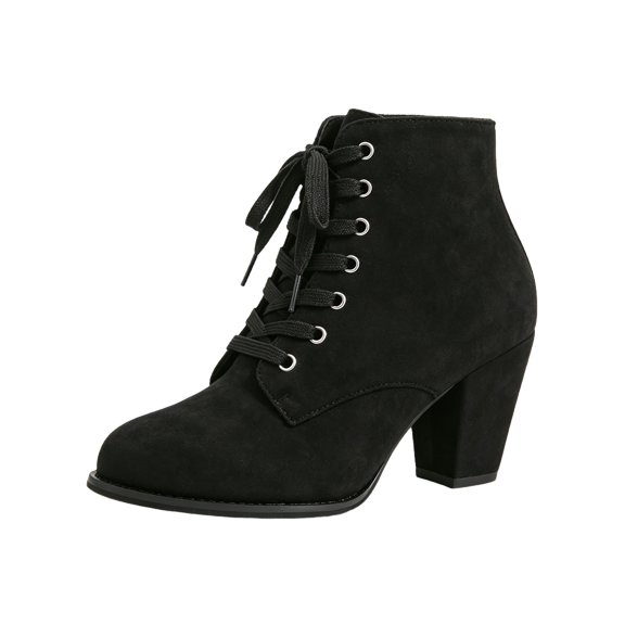 Womens Ankle Boots, Chunky Heel Lace Up Round Toe Block Heel Suede Look Booties for Fall Winter Fashion Shoes