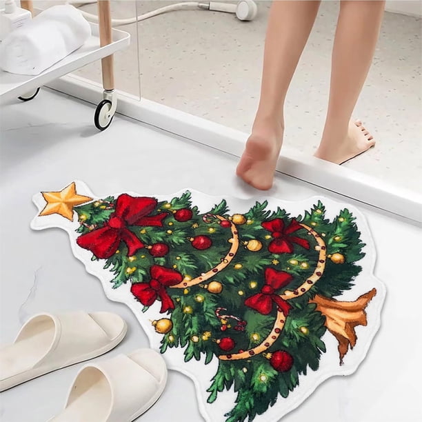 Alfombrilla de baño con diseño de árbol de Navidad | Alfombra de ducha navideña | Alfombra de baño absorbente y lavable para sala de estar, dormitorio y cocina