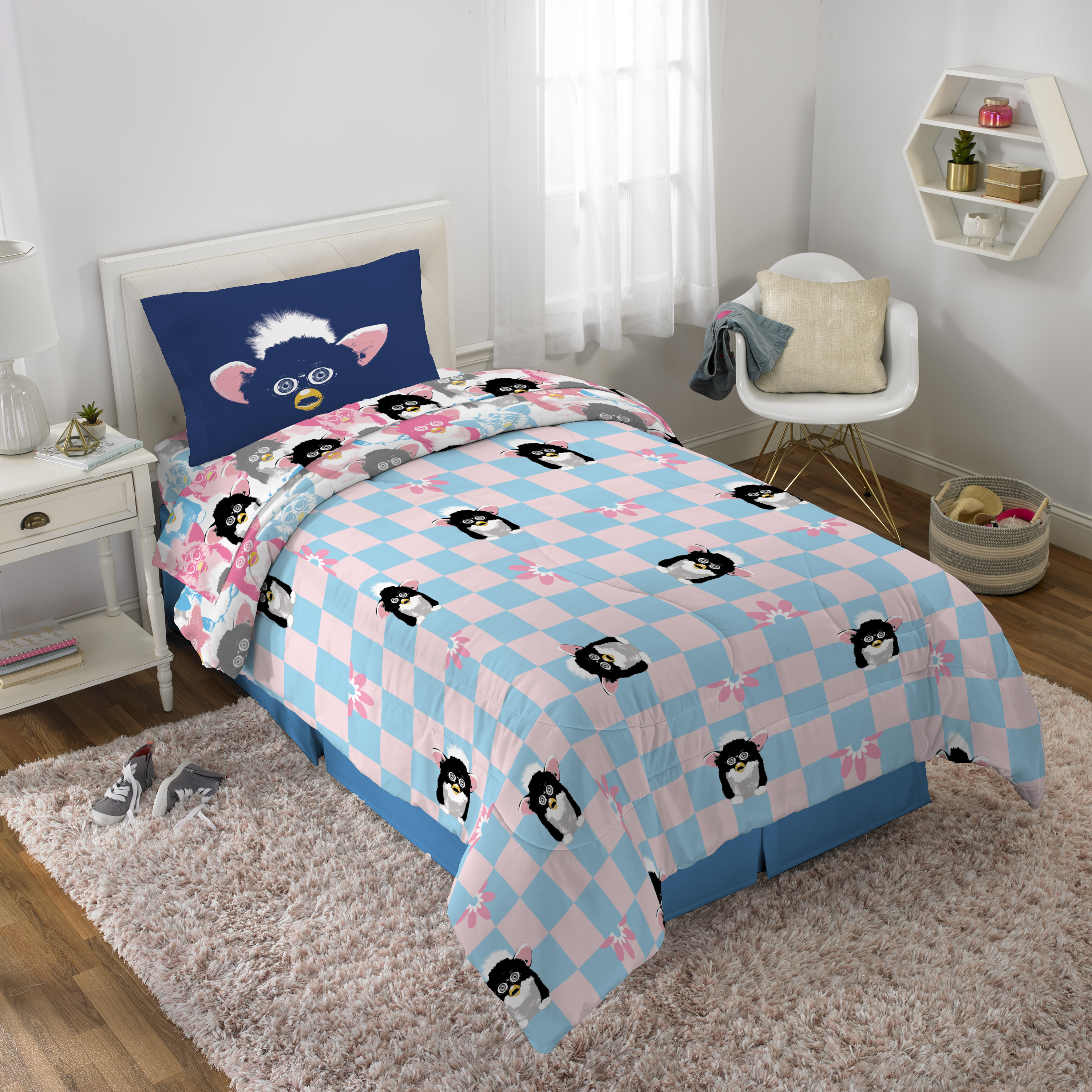 Furby Kids Twin Bed in a Bag, 4Pc Bedding Set, Comforter and Sheets