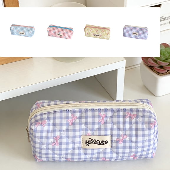 AYktou Pencil Cases, Checkered Bow Pattern Pencil Pouch Large Capacity Portable Pencil Bags Cute Stationery Organiser Pen Storage Bag for Home and Office Pens Erasers Correction Tapes Storage