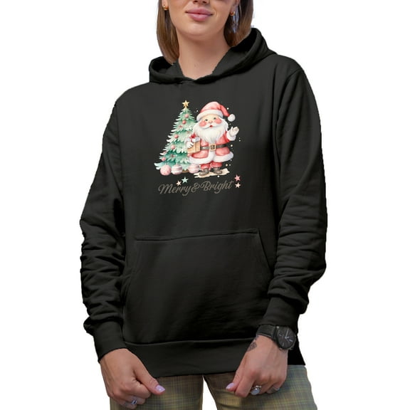 Merry & Bright, Christmas & Santa Art, Black Hooded Sweatshirt or Hoodie, Small