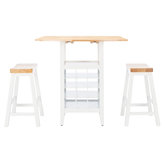 SAFAVIEH Casey 3 Piece Drop Leaf Pub Stable Set, Natural/White