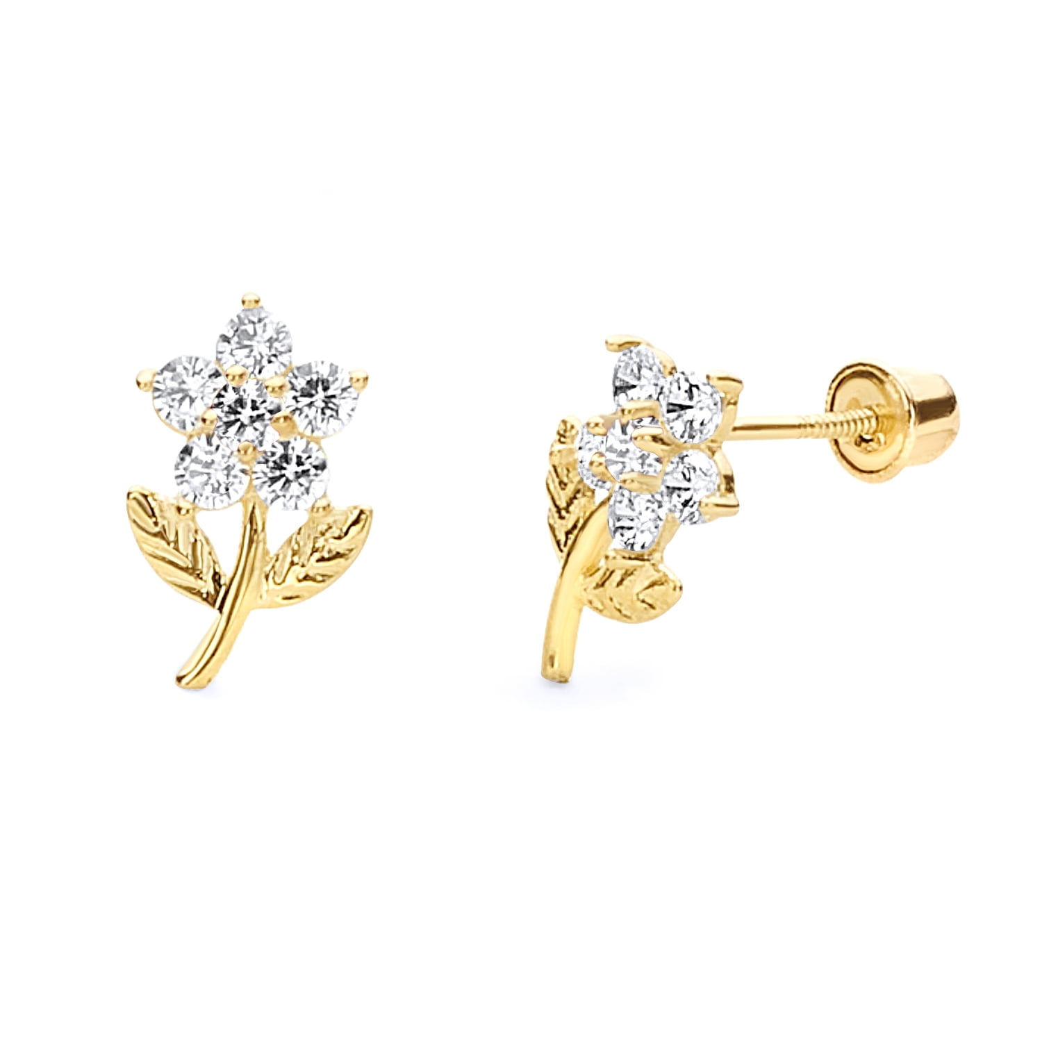 Wellingsale Wellingsale 14K Yellow Gold Polished Flower Stud Earrings