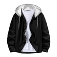 thumbnail image 2 of gbyLJF Men's Plaid Shirts Jacket Color Block Casual Long Sleeve Button Down Cardigan Drawstring Hooded Sports Jackets, 2 of 5