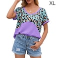 thumbnail image 1 of Camiseta de mujer de manga corta, cuello redondo, estampado, empalme, camiseta informal, morado, XL Speravity AP001236-08, 1 of 7