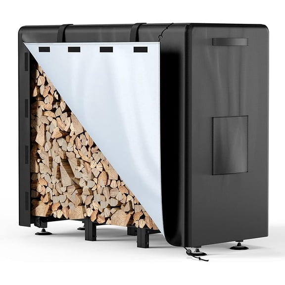 Firewood Rack Outdoor with Cover, 4FT Indoor Wood Rack for Firewood, Waterproof Fire Wood Holder Outside, Adjustable Heavy Duty Logs Stand Stacker Holder for Fireplace Patio Deck, Black