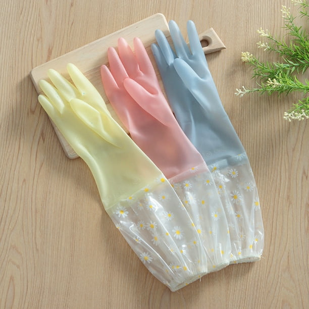 Guantes de limpieza para lavar platos, 3 pares de guantes de goma reutilizables, guantes antideslizantes para lavandería, cocina, jardinería, hogar (puño largo)
