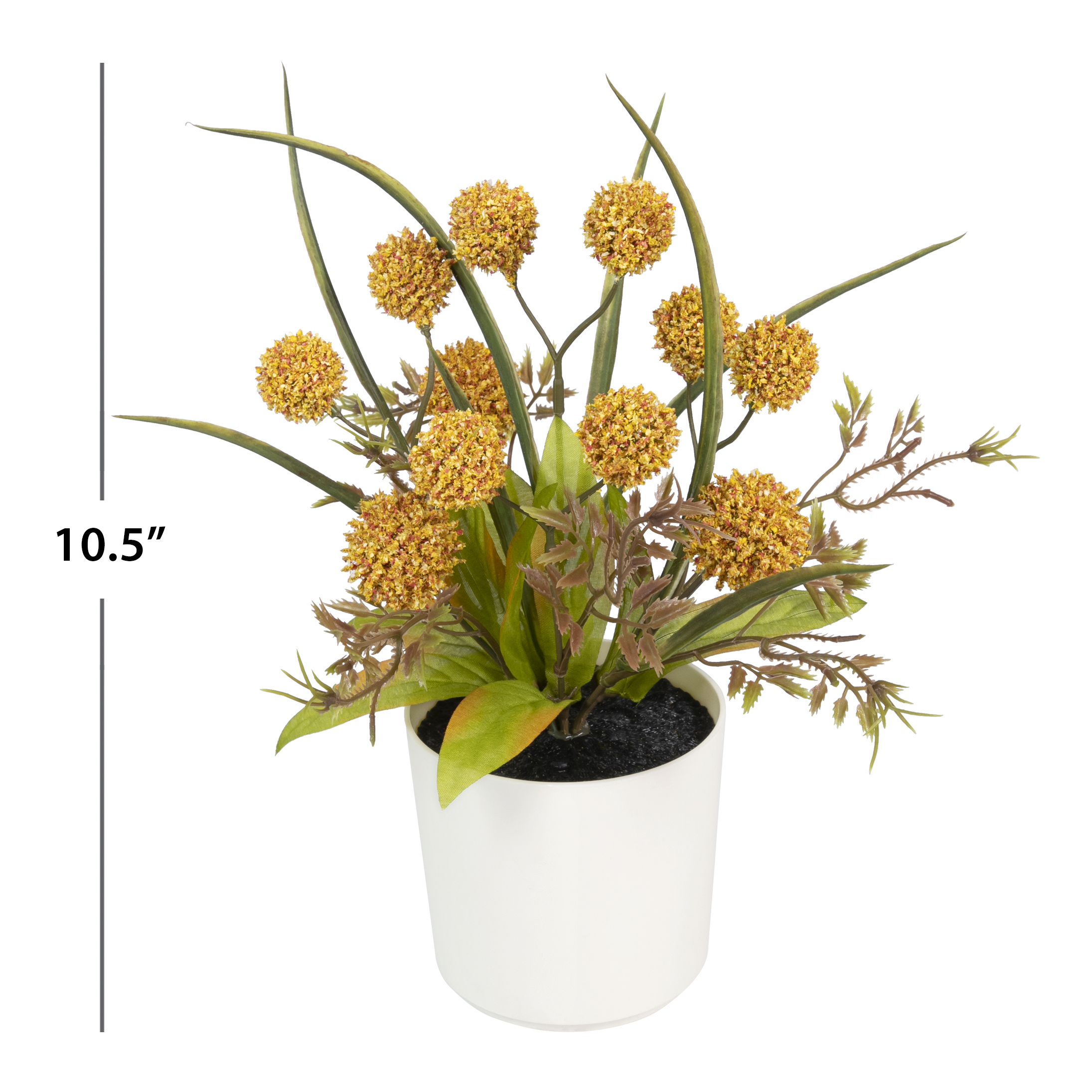Mainstays Fall 10.5" Artificial Orange Billy Button Plant in White Pot