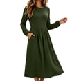thumbnail image 6 of MYAOYI Womens Long Sleeve Midi Dress Pleated A-Line Swing Dress with Pockets, 6 of 7