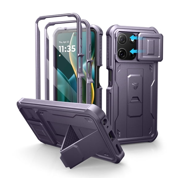 Dexnor for Motorola Moto-G 2025 Case, [2 Front Frame] [Built-in Magnetic Slide Camera Cover & Kickstand] Heavy Duty Protection Shockproof Moto-G 5G 2025 Case with Screen Protector, 6.7 inch, Purple