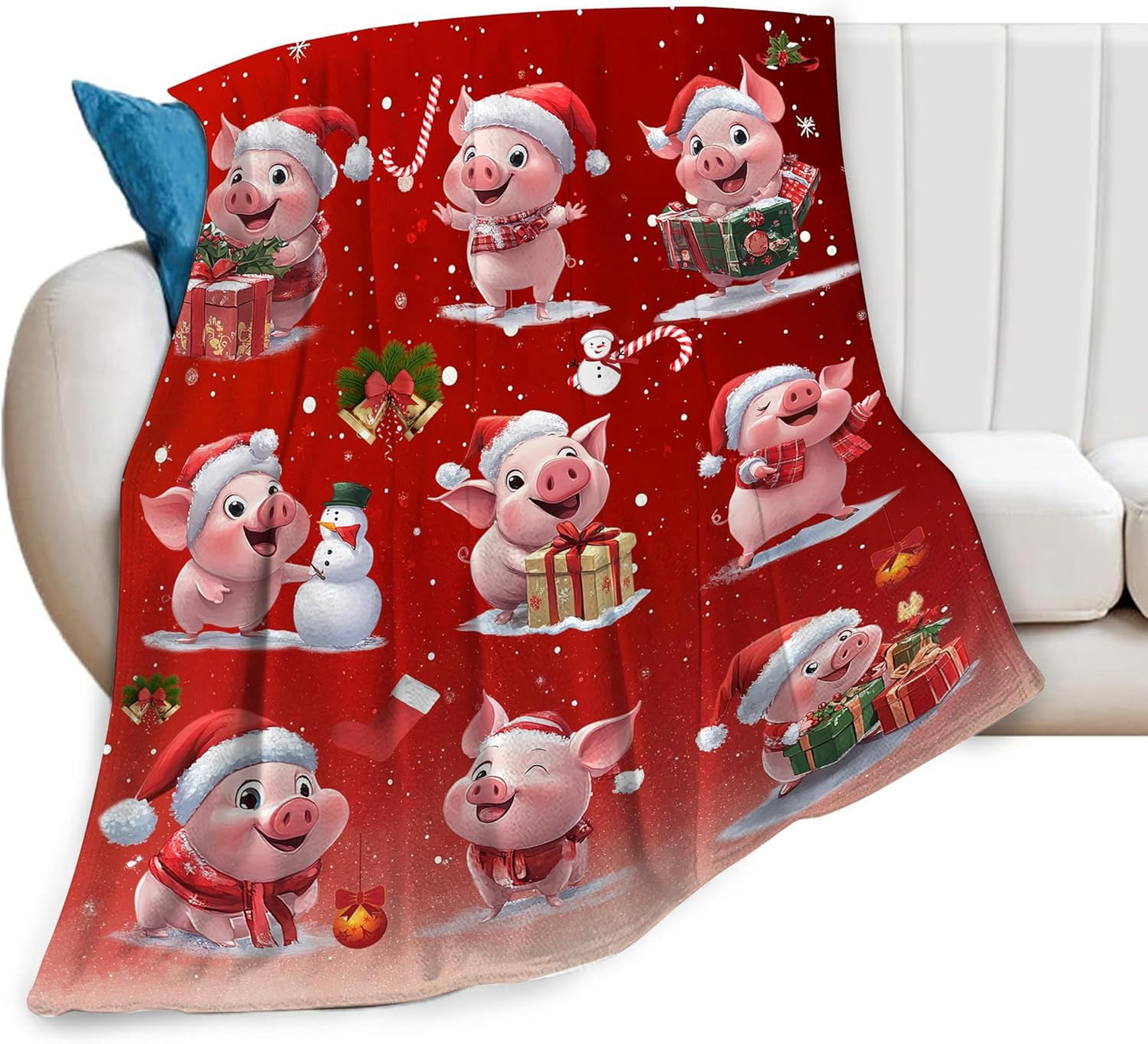 Christmas Pig Blanket Cute Pig Flannel Plush Throw Blanket Cozy Lightweight Pig Decor Fleece Bedding Stuff Animal Blanket Gifts for Pig Lover Girls Boys Kids Adults Women Bed Travel 50"x60"