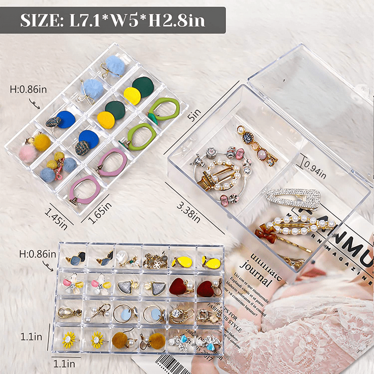 Yapicoco Earring Organizer, Acrylic Jewelry Organizer Box for Earrings Storage, Acrylic Jewelry Box Holder with 38 Small Compartment Trays, 3-Layer