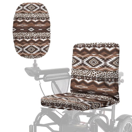 ZIATUBLES Stain Resistant Seat Cover for Electric Wheelchairs Mobility Scooters, Universal Fit Power Chair Seat Protector Accessories Decor Item, Tribal Geometric Leopard Stripes Print, 35 x 18 Inch