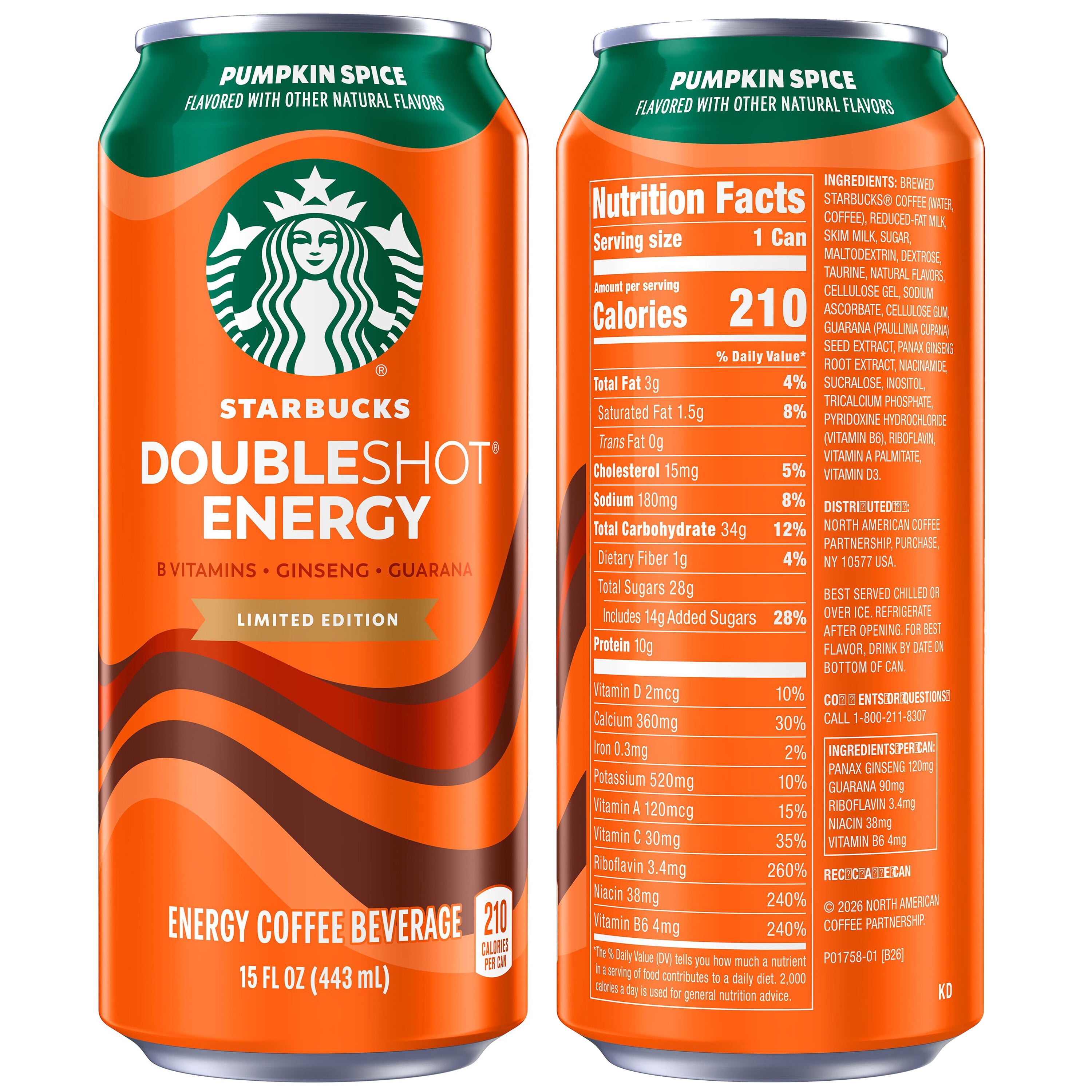 Starbucks Doubleshot Energy Pumpkin Spice Energy Coffee Drink 15 fl oz Cans, 12 Pack