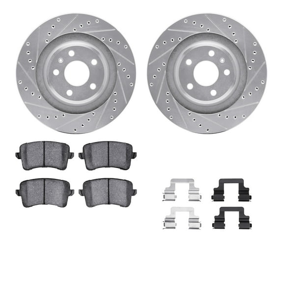 Dynamic Friction Company Rear Brake Rotors-Drilled and Slotted-Silver with 5000 Advanced Brake Pads includes Hardware 7512-73088