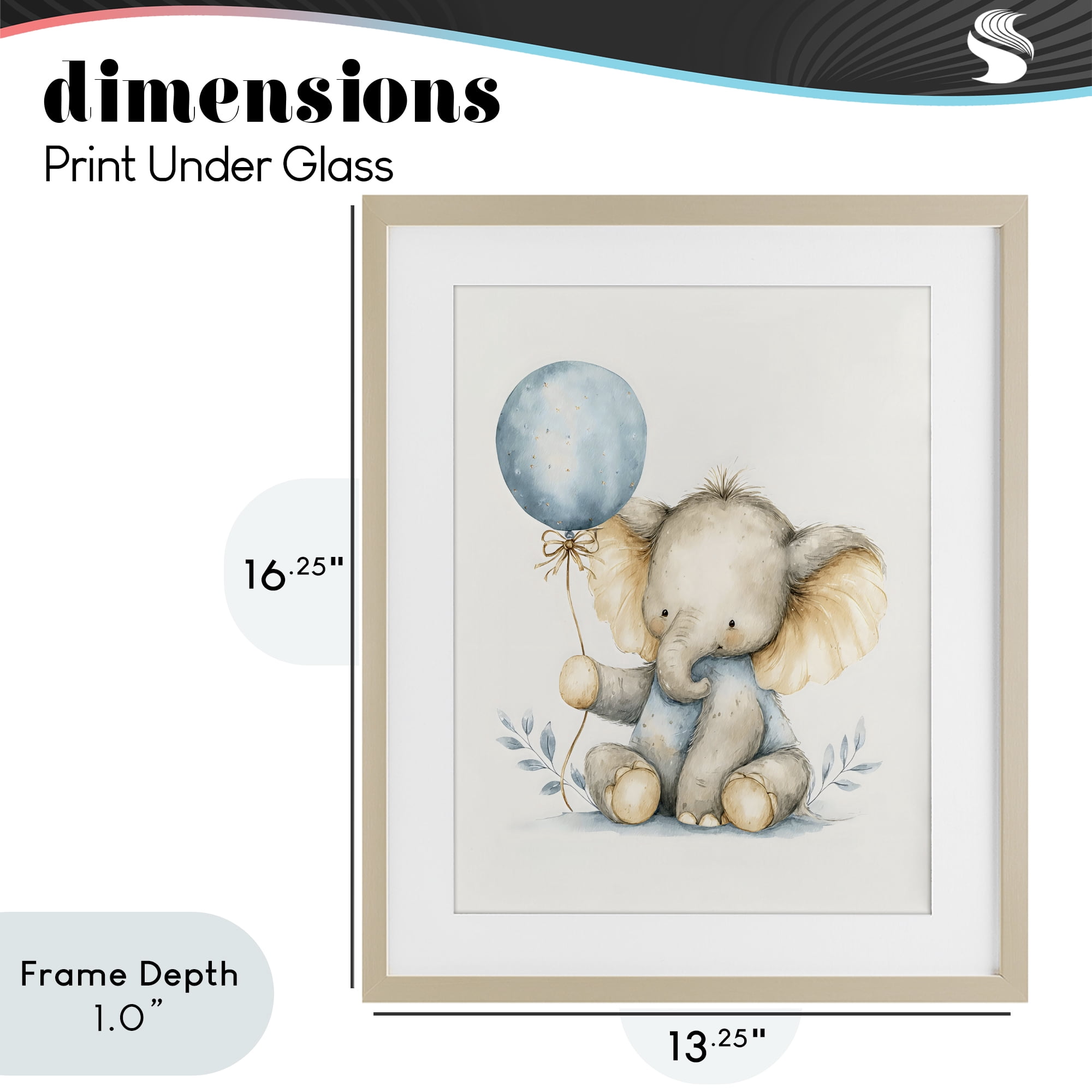 Stupell Industries Watercolor Nursery Elephant Birch Framed Print Under Glass, design by LSR Design Studio