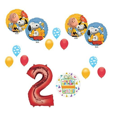 Charlie brown and Snoopy Peanuts 2nd Birthday Party Supplies and Balloon Bouquet Decorations