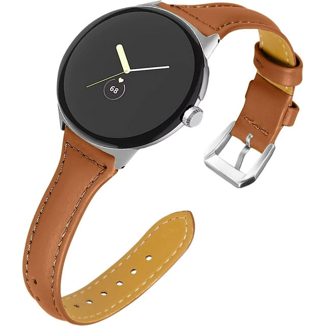 KOMI Leather Band Compatible for Google Pixel Watch Band Replacement Strap Breathable Bracelet Band for Google Pixel Watch Accessories Brown