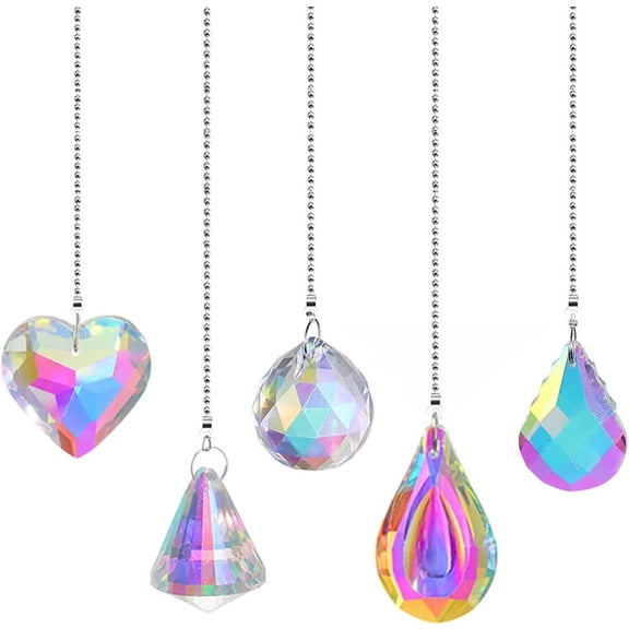 5 Pieces Crystal Ceiling Fan Pull Chain Rainbow Pull Chain Extension with Connector for Bathroom Toilet Light Ceiling Light Fan