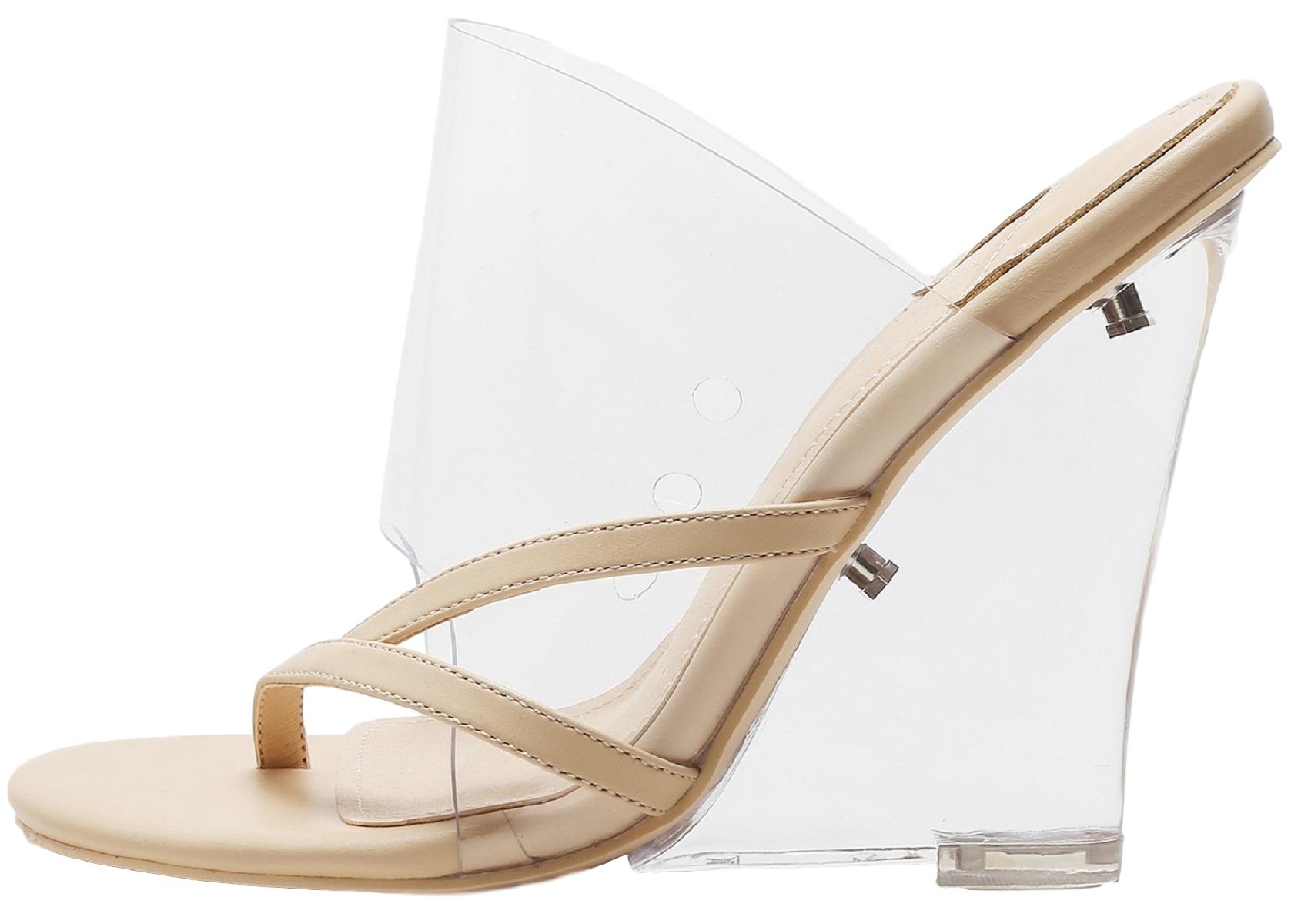 clear wedge mules